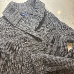 VTG Gap Lambswool/Cotton Long Cardigan Knit Sweater Shawl Collar Buttons Gray LG